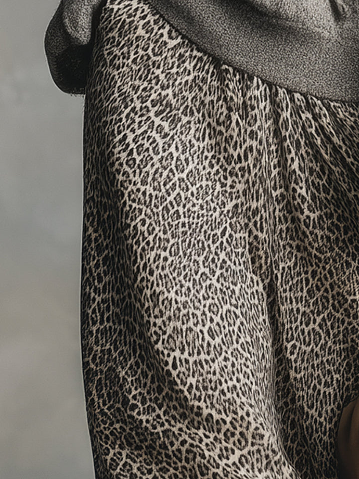 Elegant And Versatile Gray Leopard Print A-line Skirt
