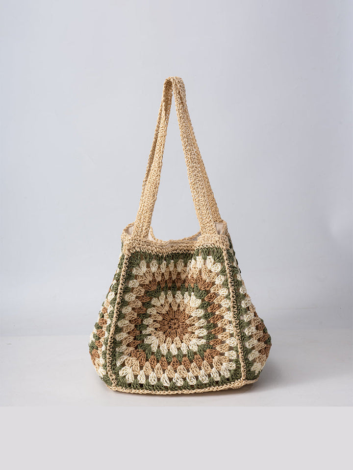 Women's One-Shoulder Magnetic Buckle Large-Capacity Woven Bag