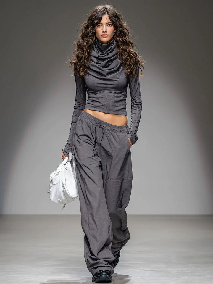 Casual Long-sleeved T-shirt And Wide-leg Pants Set