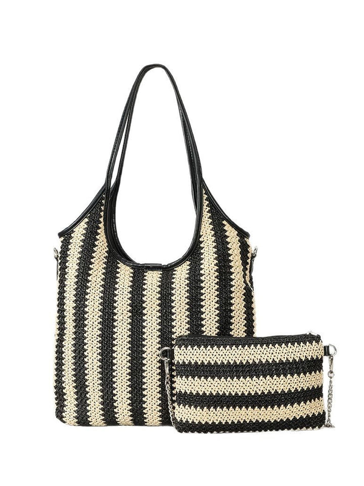 Women's Contrast Striped Vintage Straw Shoulder Bag