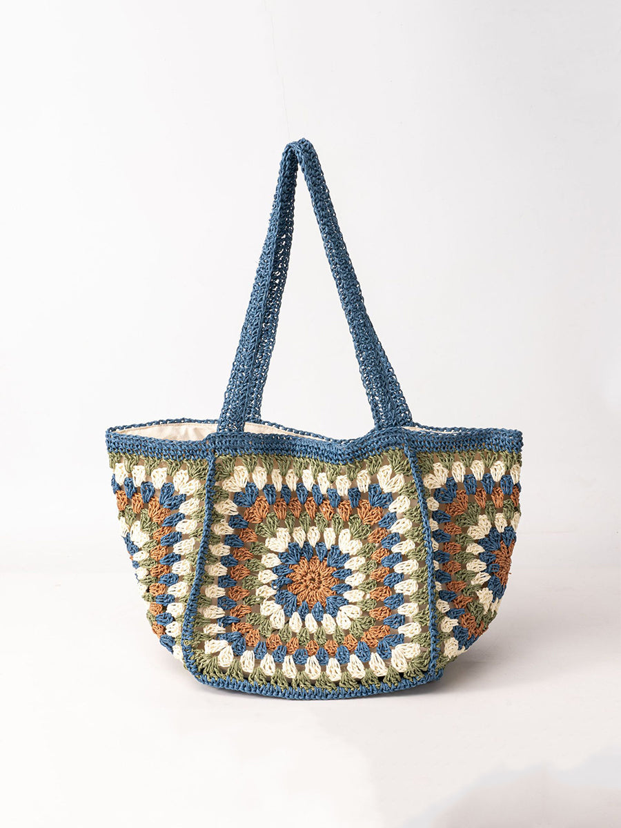 Women's One-Shoulder Magnetic Buckle Large-Capacity Woven Bag