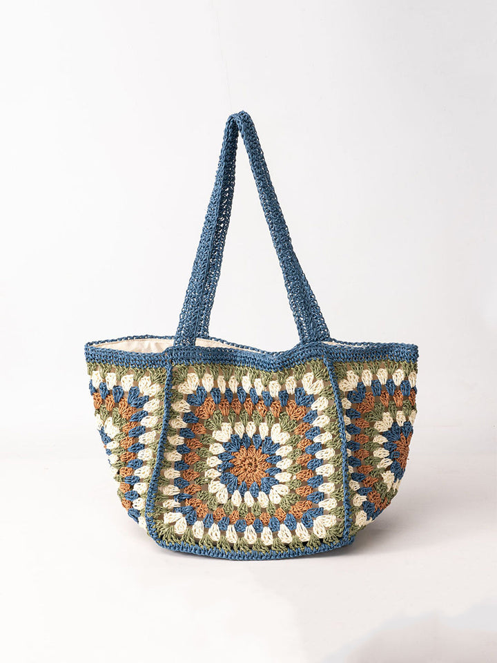 Women's One-Shoulder Magnetic Buckle Large-Capacity Woven Bag