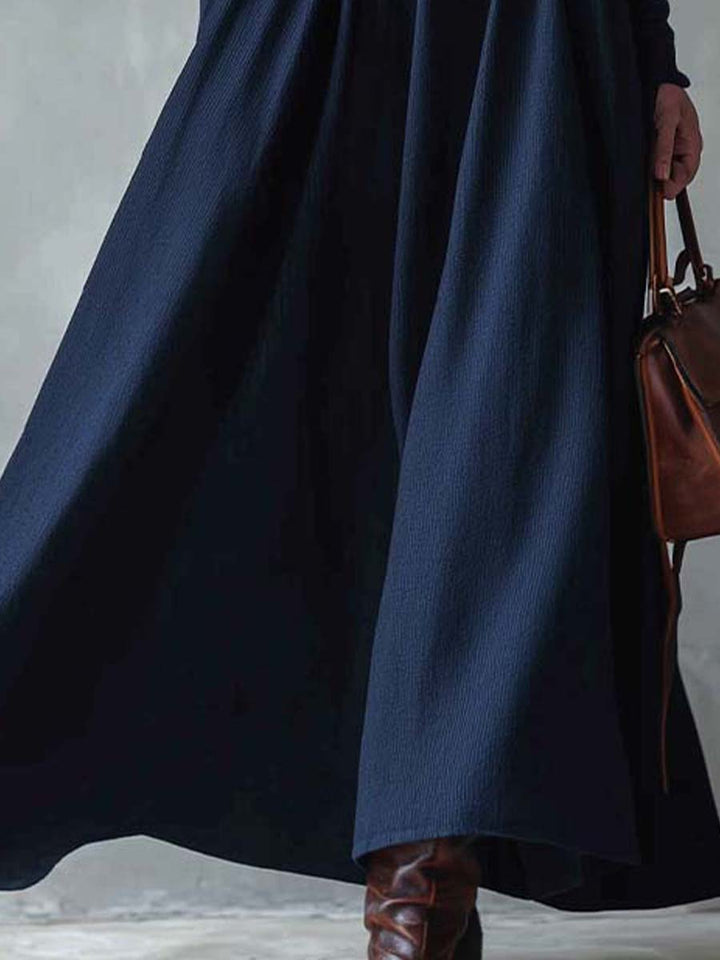 Navy Knit Turtleneck Maxi Dress With Belt