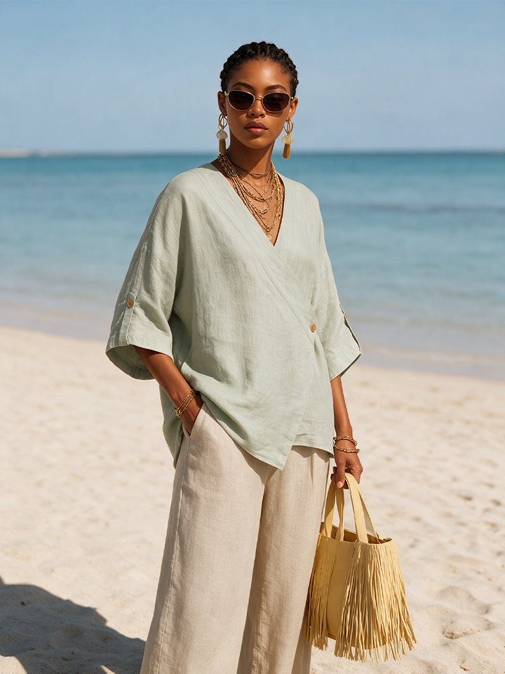 Veste asymétrique portefeuille à col en V
