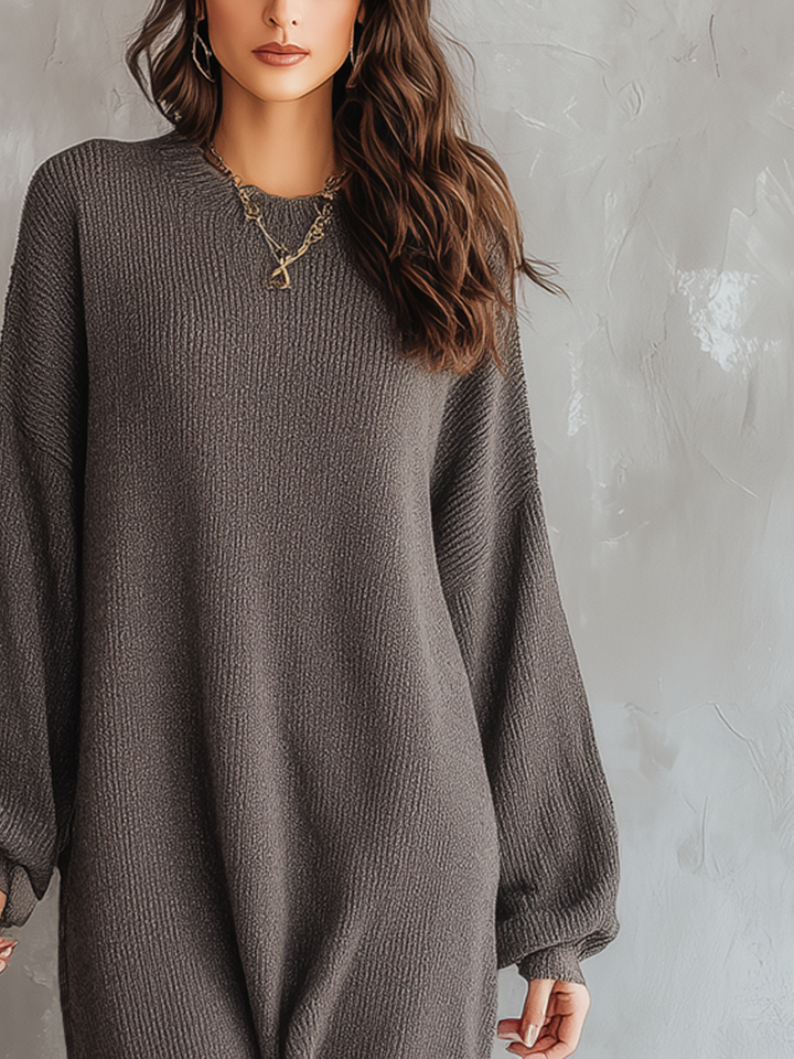 Retro Loose Lace Hem Knitted Midi Dress