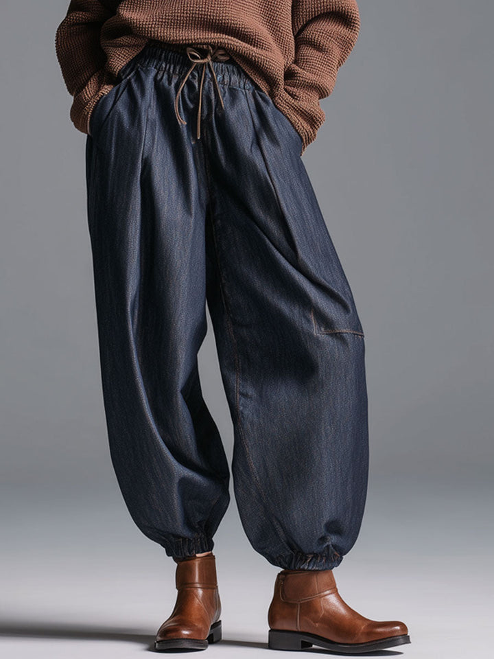 Módní retro elastické džíny s lampasovými nohavicemi námořnické modré barvy