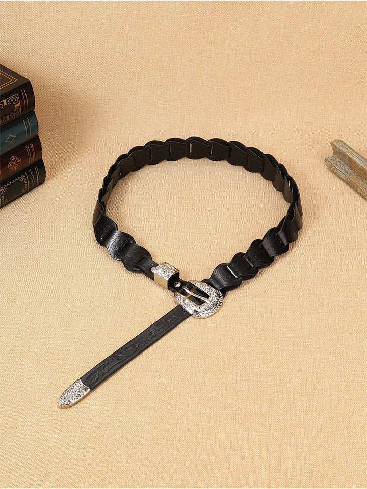 Women's Elegant Western - Style Faux Leather Floral - Embossed Waist Belt