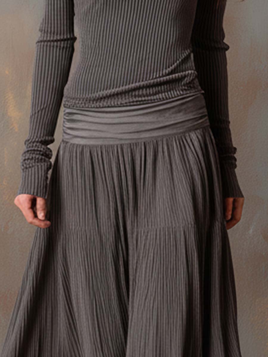Vintage Ribbed Knit Maxi Dress In Charcoal Gray
