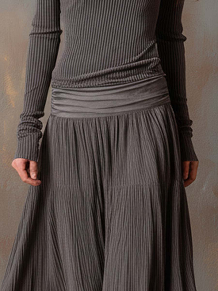 Vintage Ribbed Knit Maxi Dress In Charcoal Gray