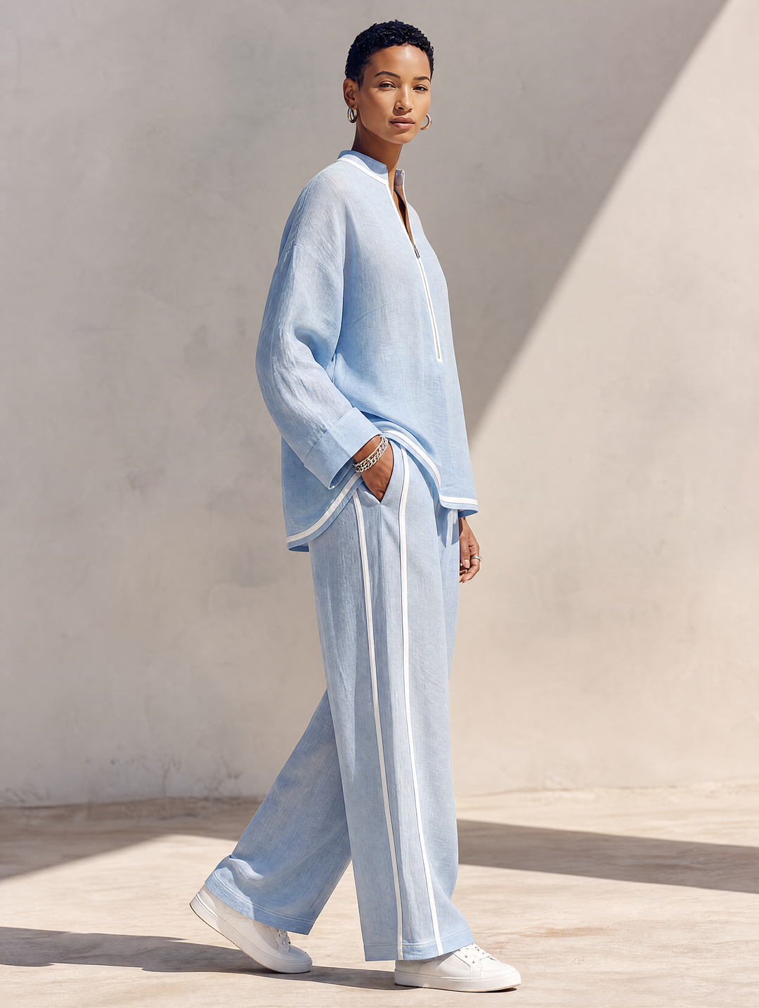 Relaxed Half-Zip Wide-Leg Set