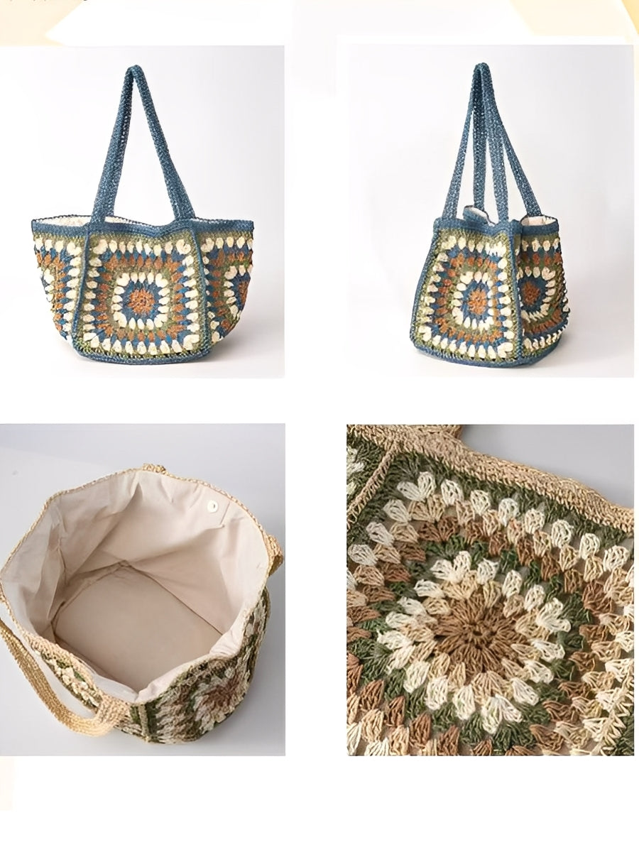 Women's One-Shoulder Magnetic Buckle Large-Capacity Woven Bag