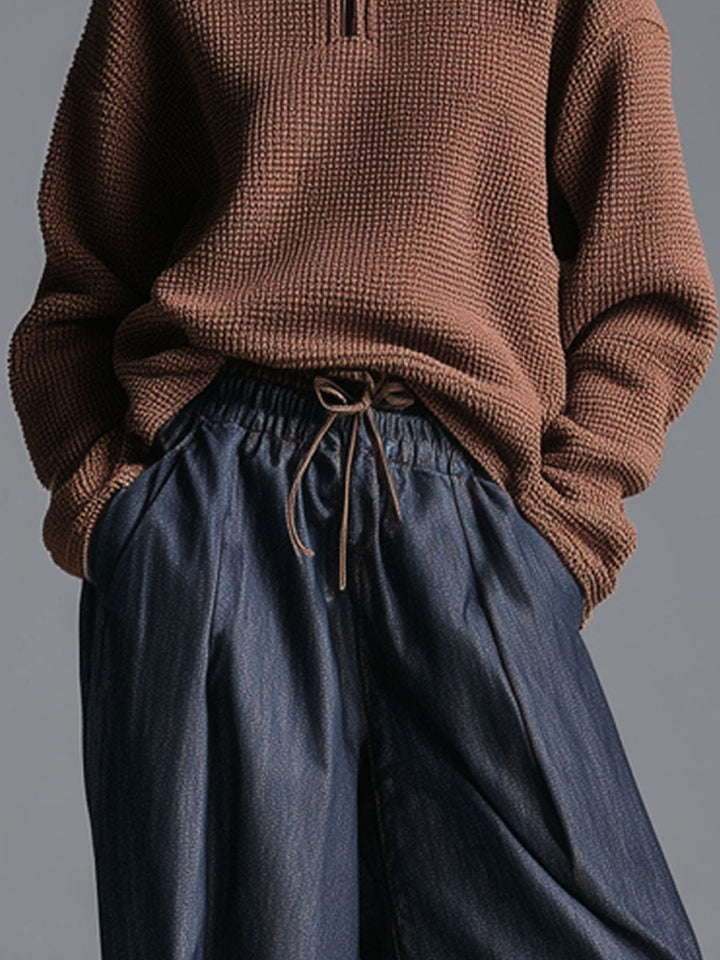 Módní retro elastické džíny s lampasovými nohavicemi námořnické modré barvy