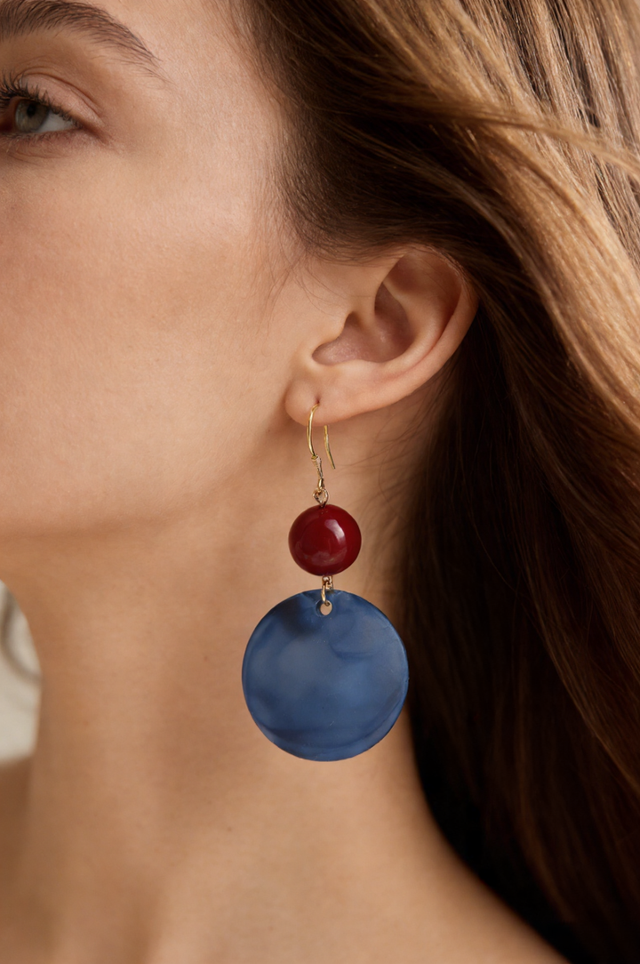 Vintage røde og blå skyede runde skiveøreringe