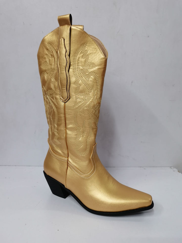 Embroidered Pointed Toe Thick Heel Western Boots