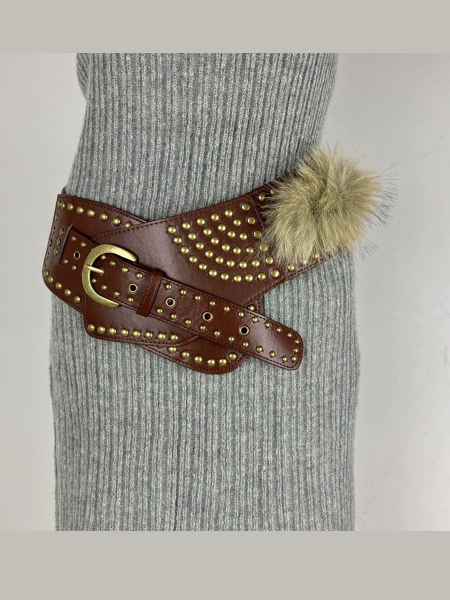 Women's Fur Belt Retro Versatile Faux Leather Belt