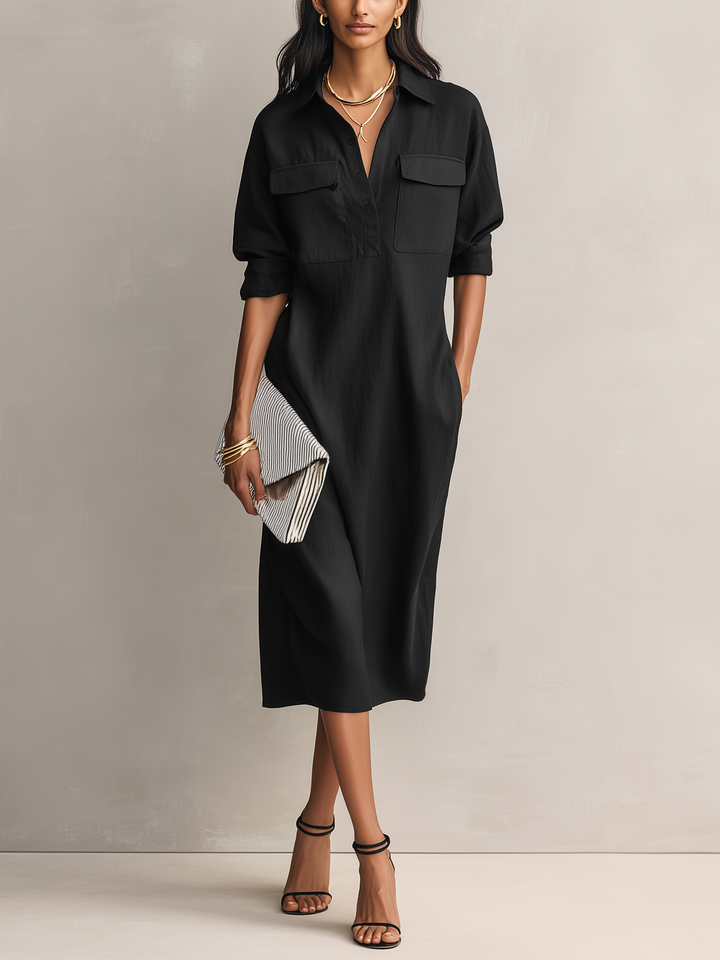 Vestito midi con colletto in cotone e lino