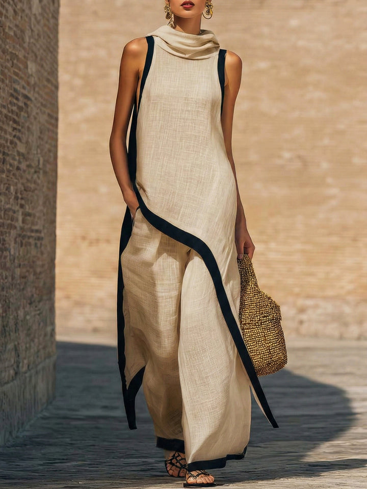 Ensemble deux pièces élégant : haut sans manches asymétrique et pantalon large
