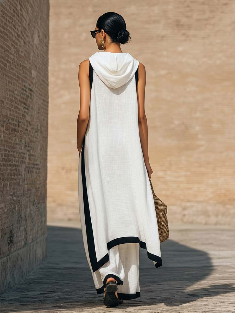 Ensemble deux pièces élégant : haut sans manches asymétrique et pantalon large