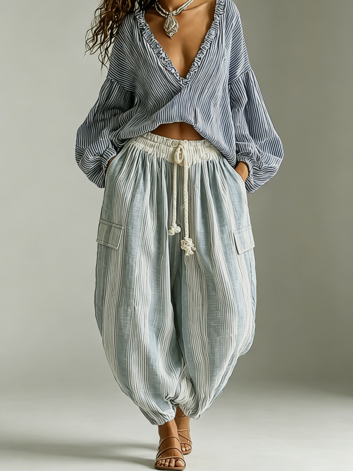 Striped Lantern Pants Two-Piece Set