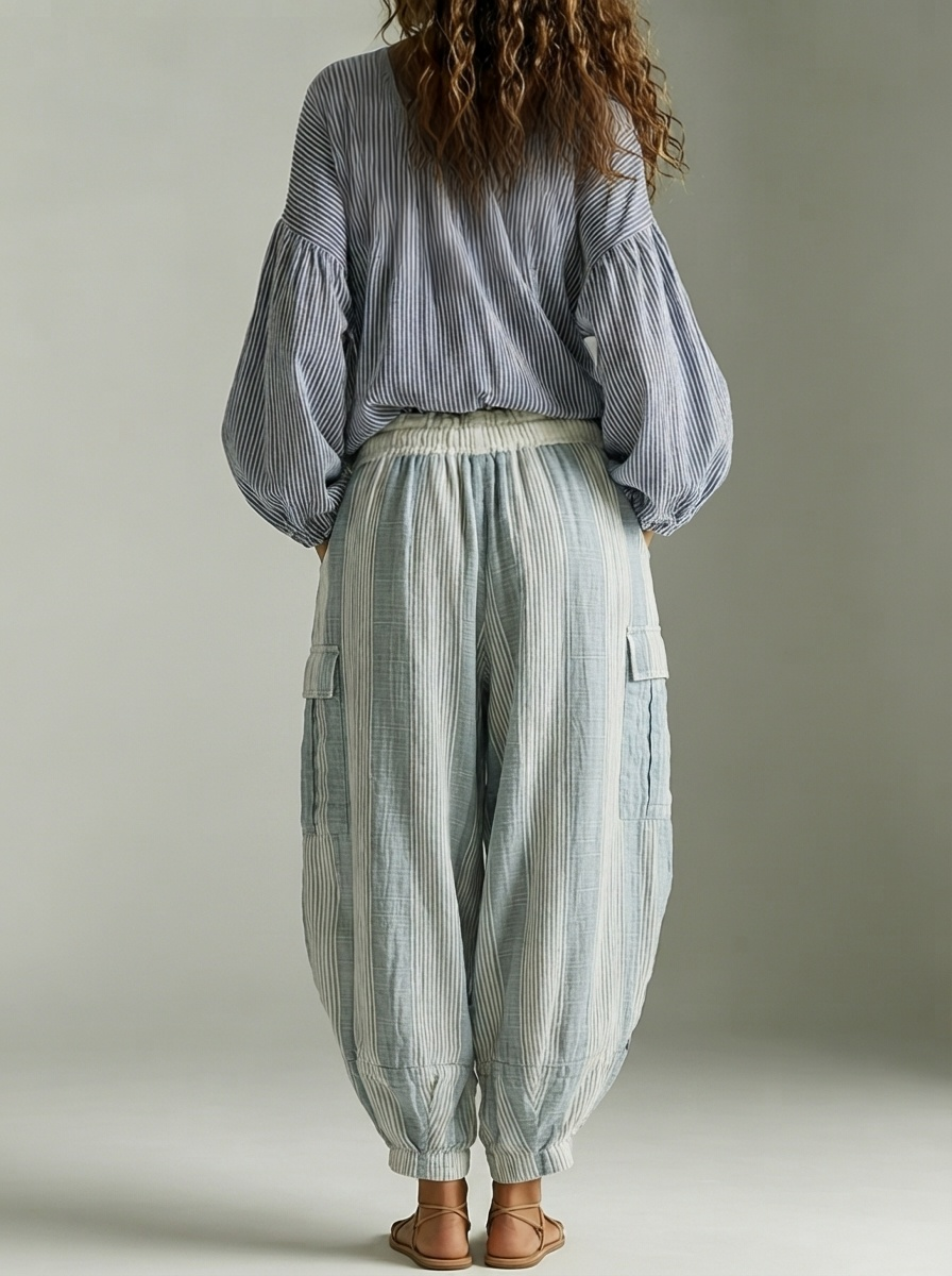 Striped Lantern Pants Two-Piece Set